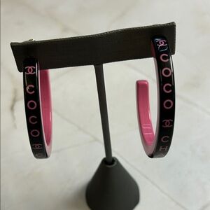 CHANEL Black and Pink Hoop Earrings